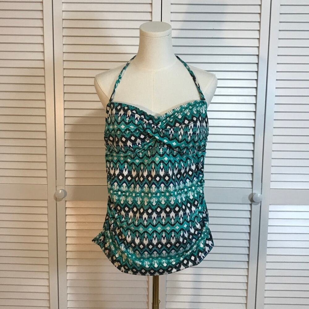 Merona Retro Teal Chevron Sweetheart Halter Tankini Swim Top L